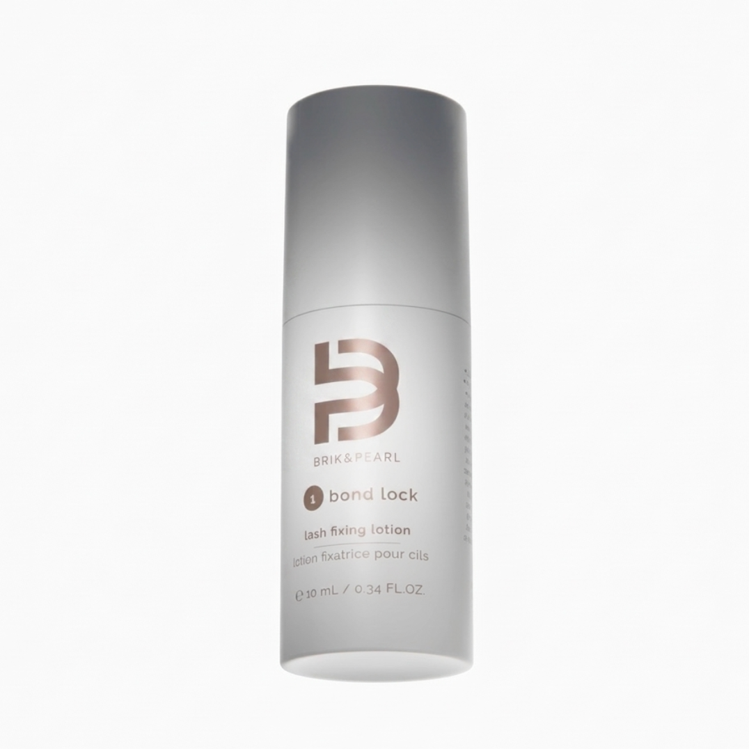 A single cylindrical bottle of Brik & Pearl Bond Lock lash fixing lotion, shown on a clean white background.