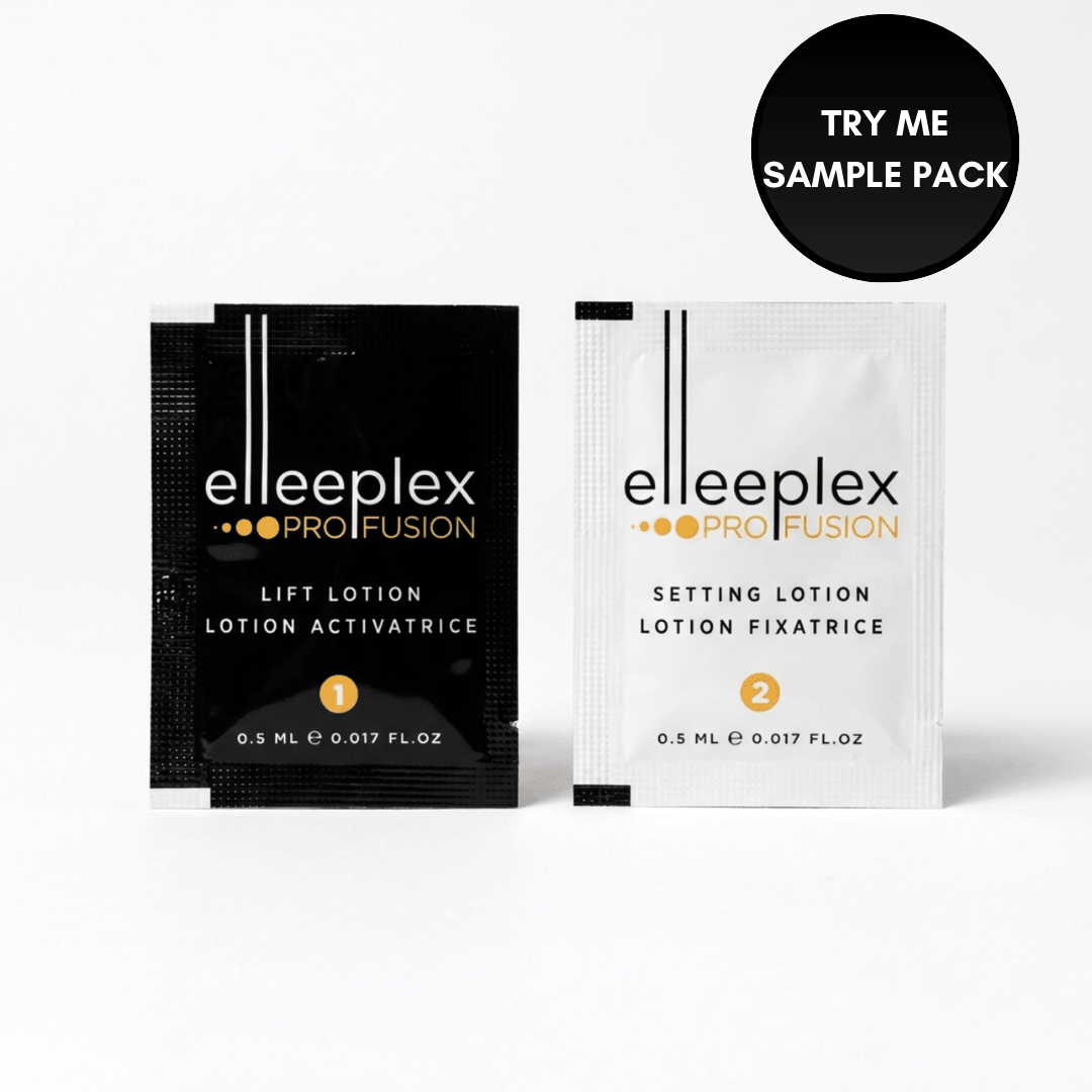 Elleeplex ProFusion Trial Sample Pack containing 2 Step 1 and 2 Step 2 cysteamine-based lash lift and brow lamination sachets.