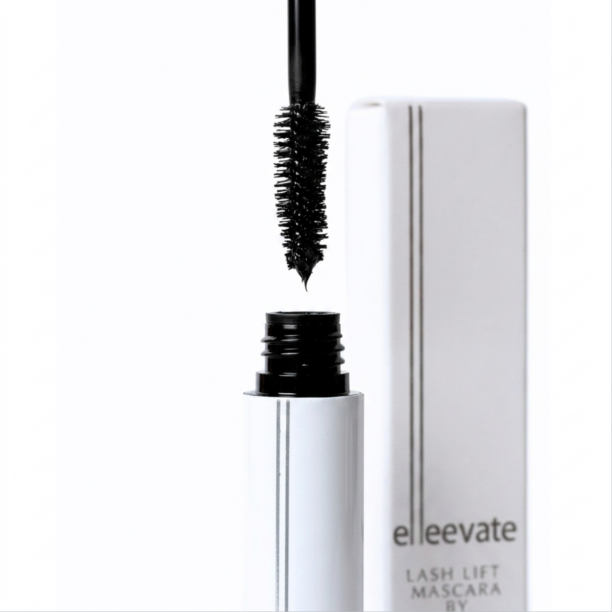 Elleevate Lash Lift Mascara 10ml tube with wand, formulated with Keratin, Biotin, and Arginine for post-lift lashes.