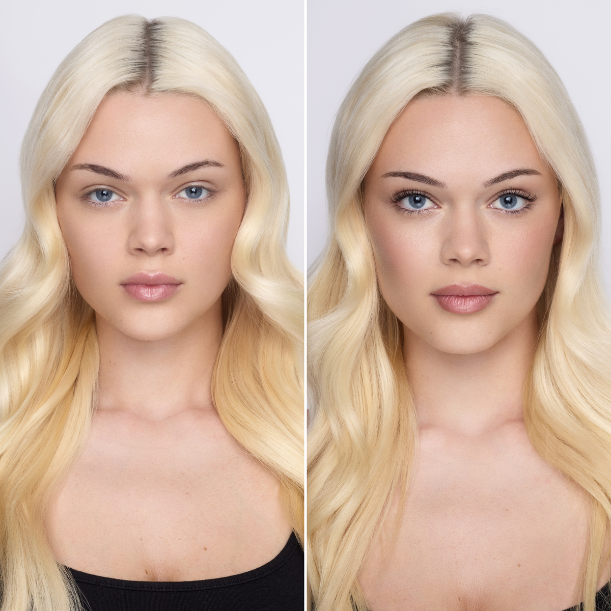 A side-by-side comparison of a brik and pear before and after lash lift