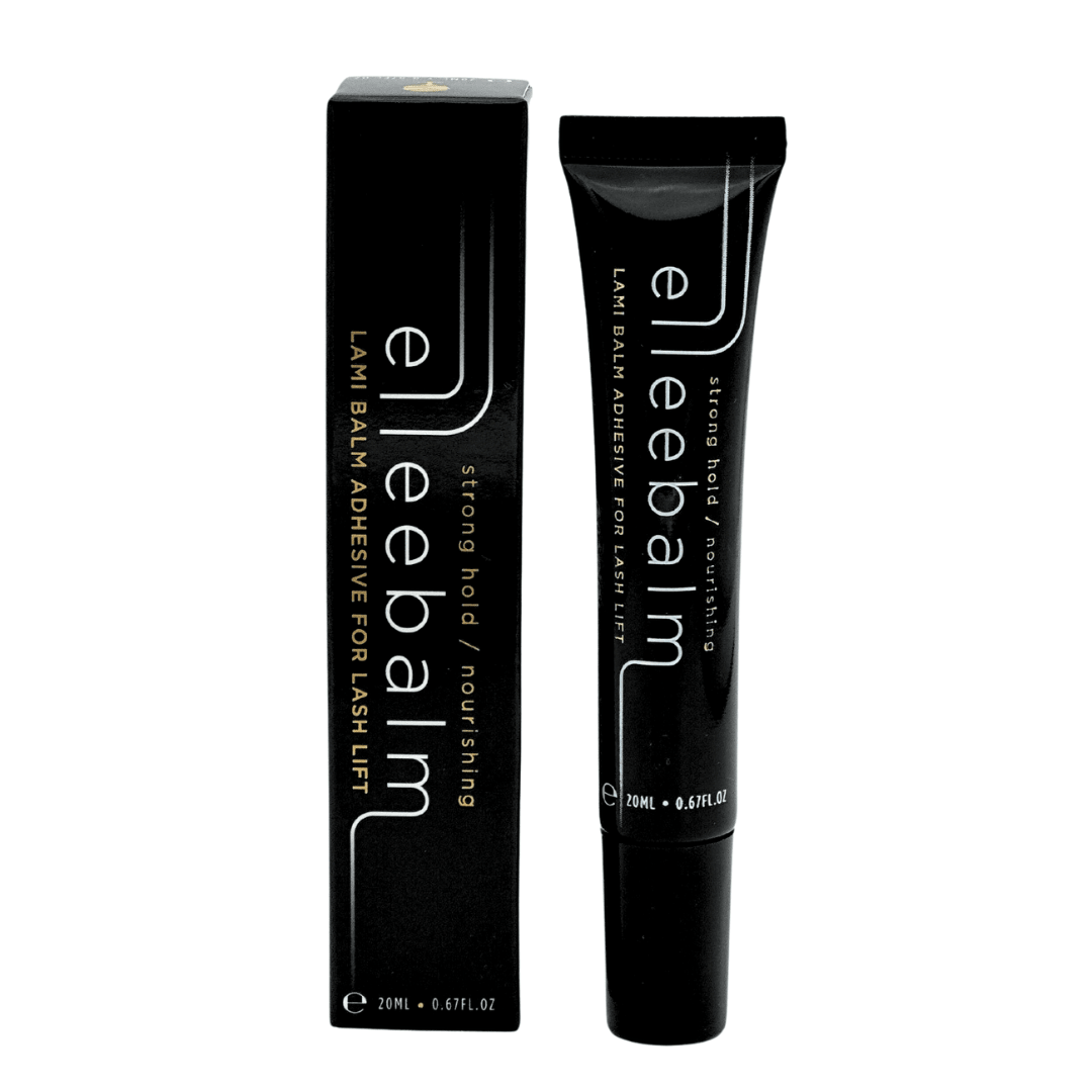 Jar of Elleebana ElleeBALM lash lift adhesive balm formulated with amino acids, glycerine, and jojoba oil.