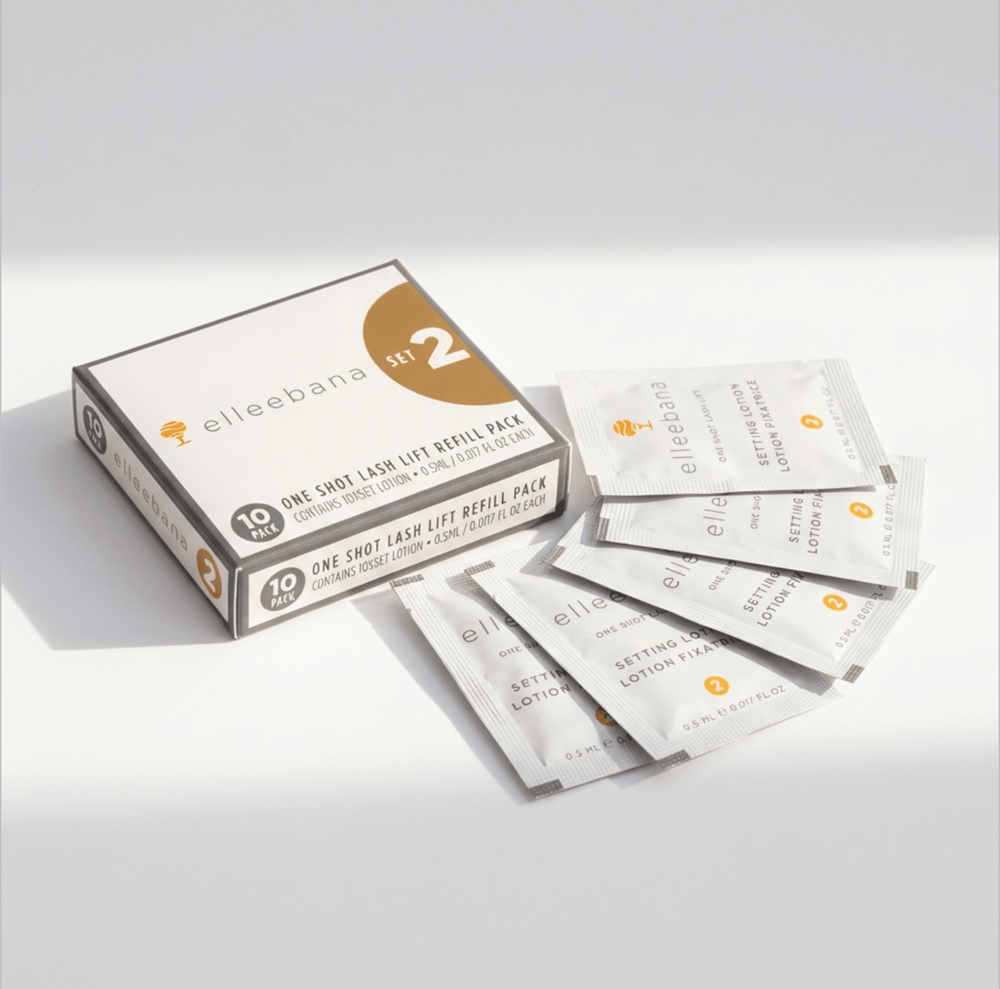 Front packaging for Elleebana One Shot Lash Lift Step 2 Set Only sachet pack, made in Australia.