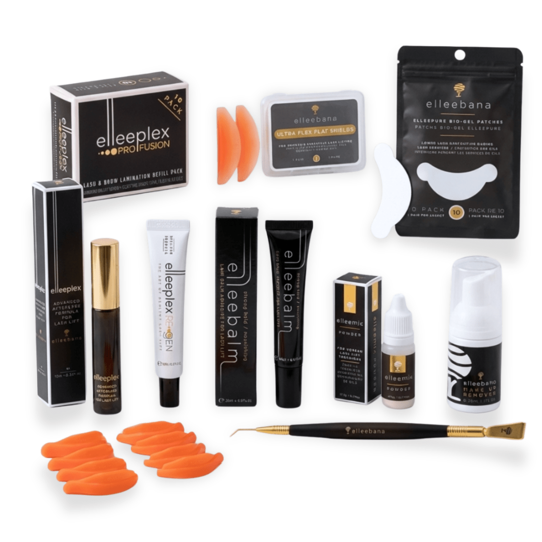 Korean Flat Shields, Flex Hybrid Shields, and precision Gold Lash Lifting Tool included in the Korean Lash Lift Kit.